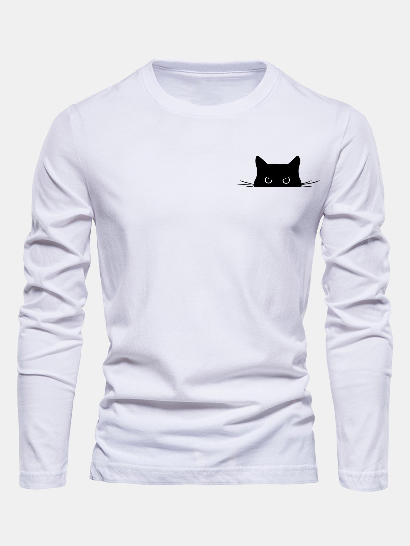 Long Sleeve Black Cat Print Cotton T-Shirt