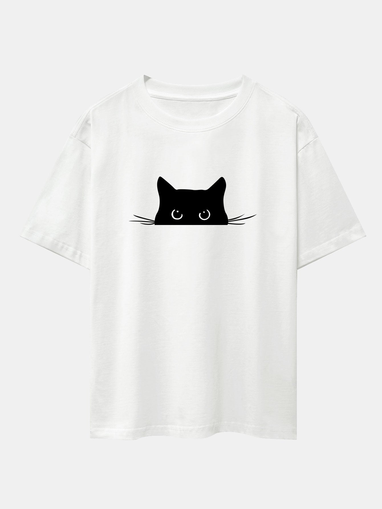 Black Cat Print Drop Shoulder Oversize T-Shirt