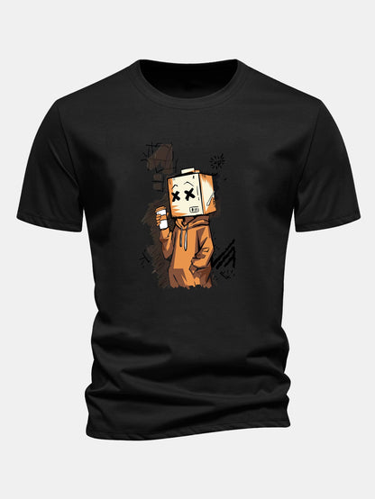 Regular Fit Cartoon Box Head Print Cotton T-Shirt