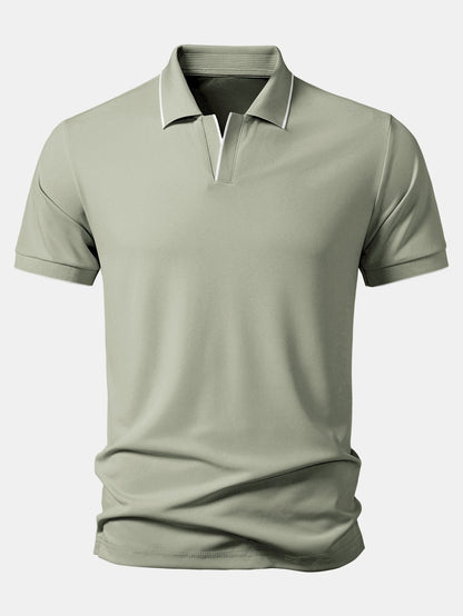Contrast Trim Johnny Collar Polo