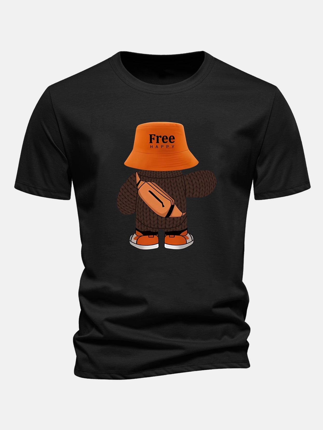Regular Fit Yarn Bear Print Cotton T-Shirt