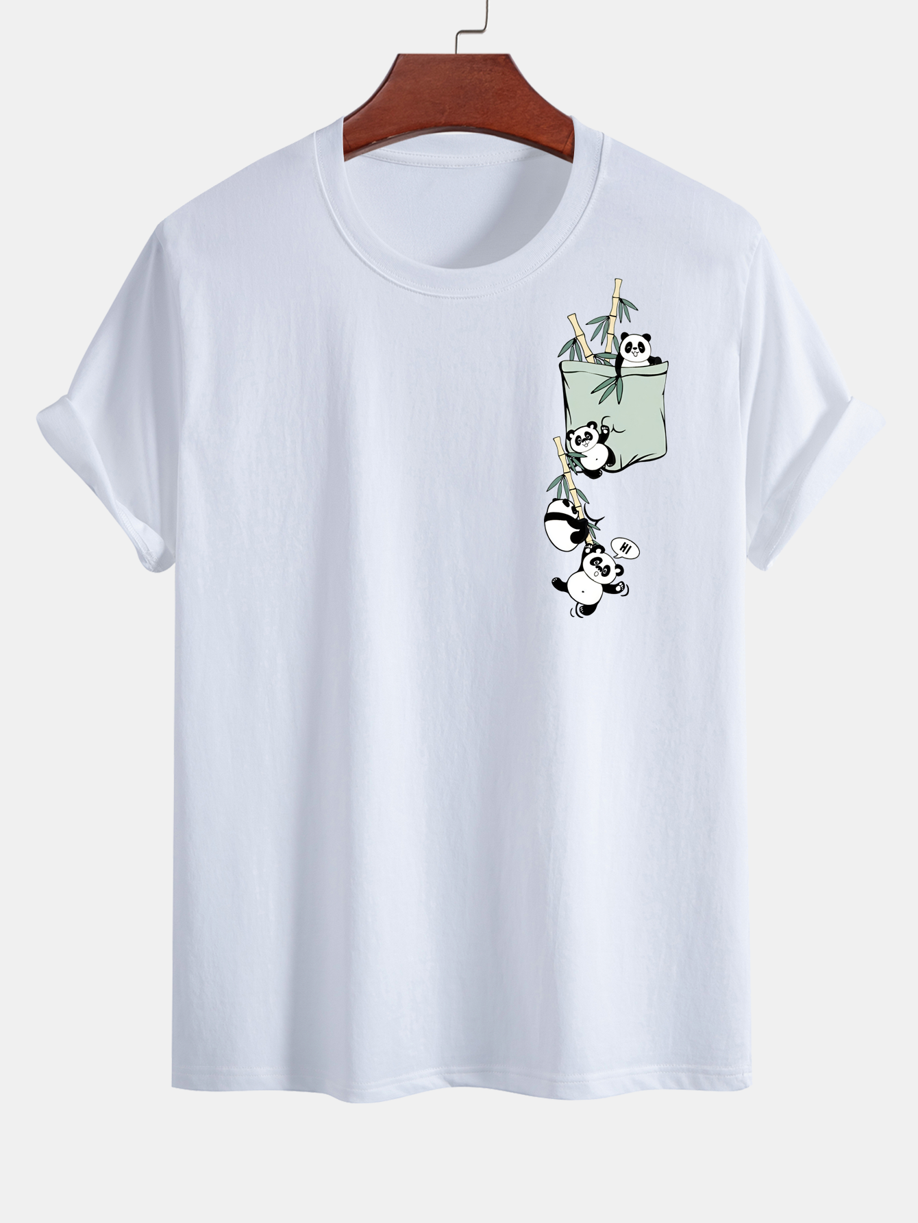 Regular Fit Pocket Panda Print Cotton T-Shirt