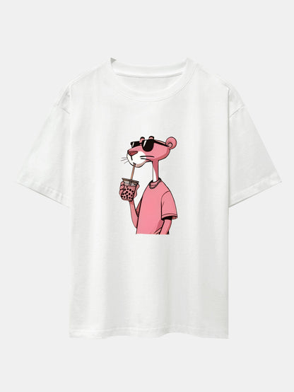 Pink Panther Print Drop Shoulder Oversize T-Shirt