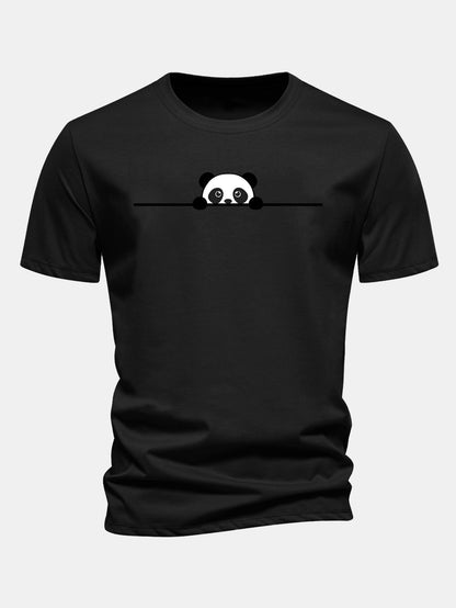 Regular Fit Peeking Panda Print Cotton T-Shirt