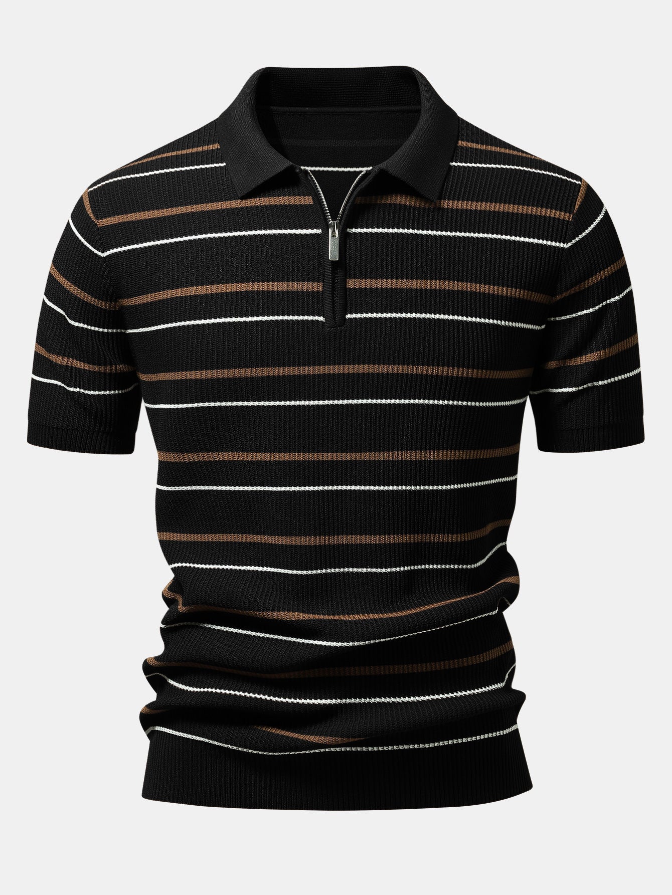 Stripe Waffle Zipper Knit Polo