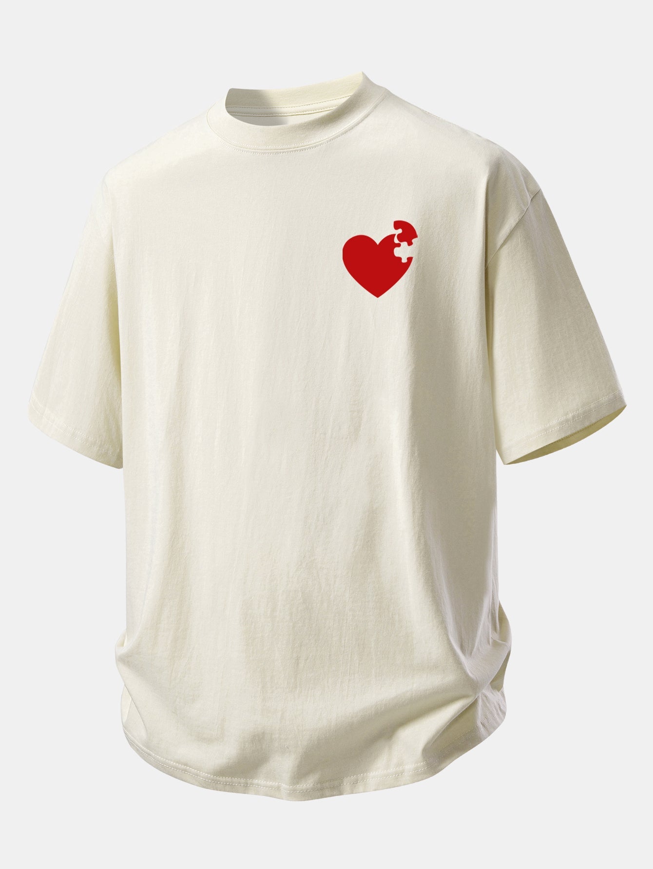 Relax Fit Heart Puzzle Print Cotton T-Shirt