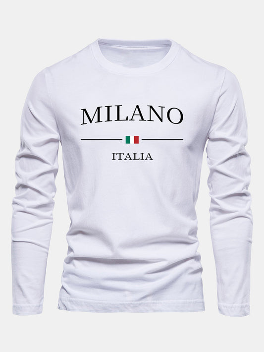Long Sleeve Milano Print Cotton T-Shirt