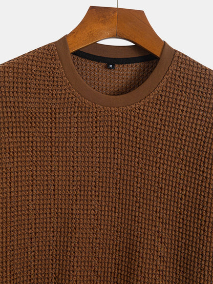 Short Sleeve Waffle Ribbed Hem T-Shirt