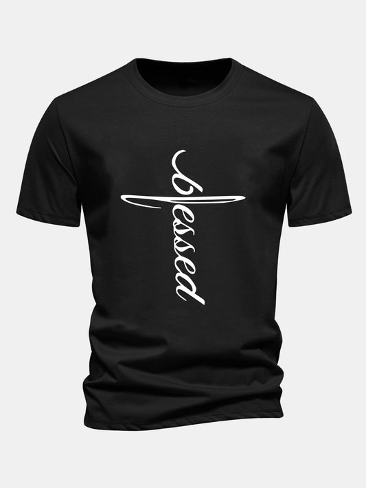 Regular Fit Blessed Print Cotton T-Shirt