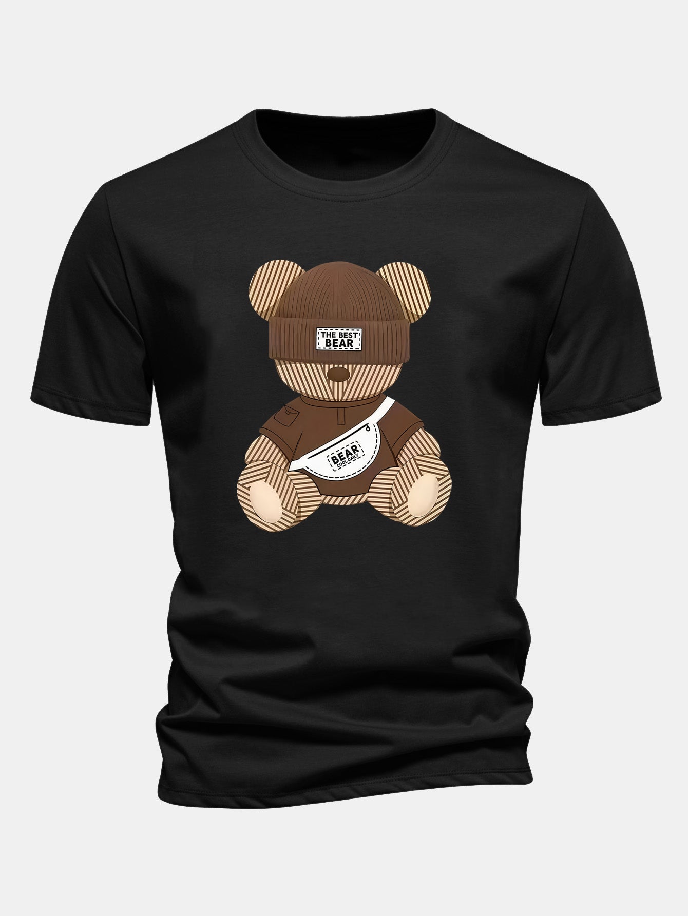 Regular Fit Stripe Bear Print Cotton T-Shirt
