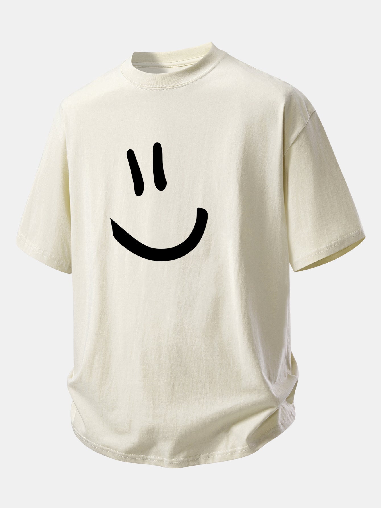 Relax Fit Smiley Face Print Cotton T-Shirt