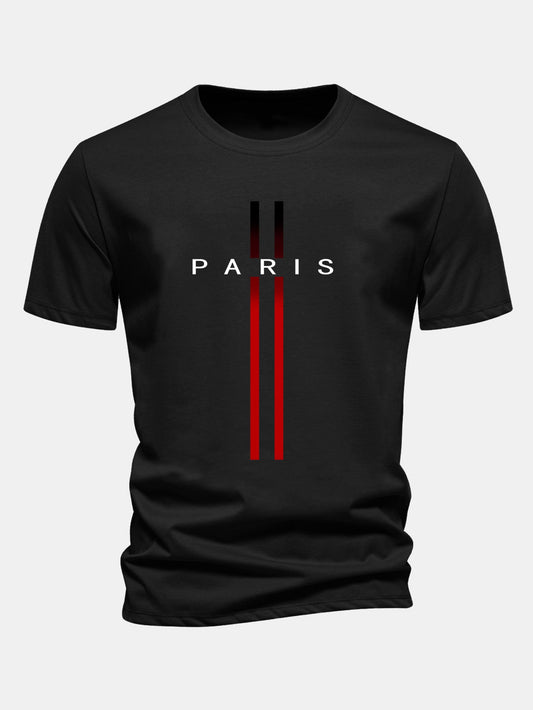 Regular Fit Stripe Paris Print Cotton T-Shirt