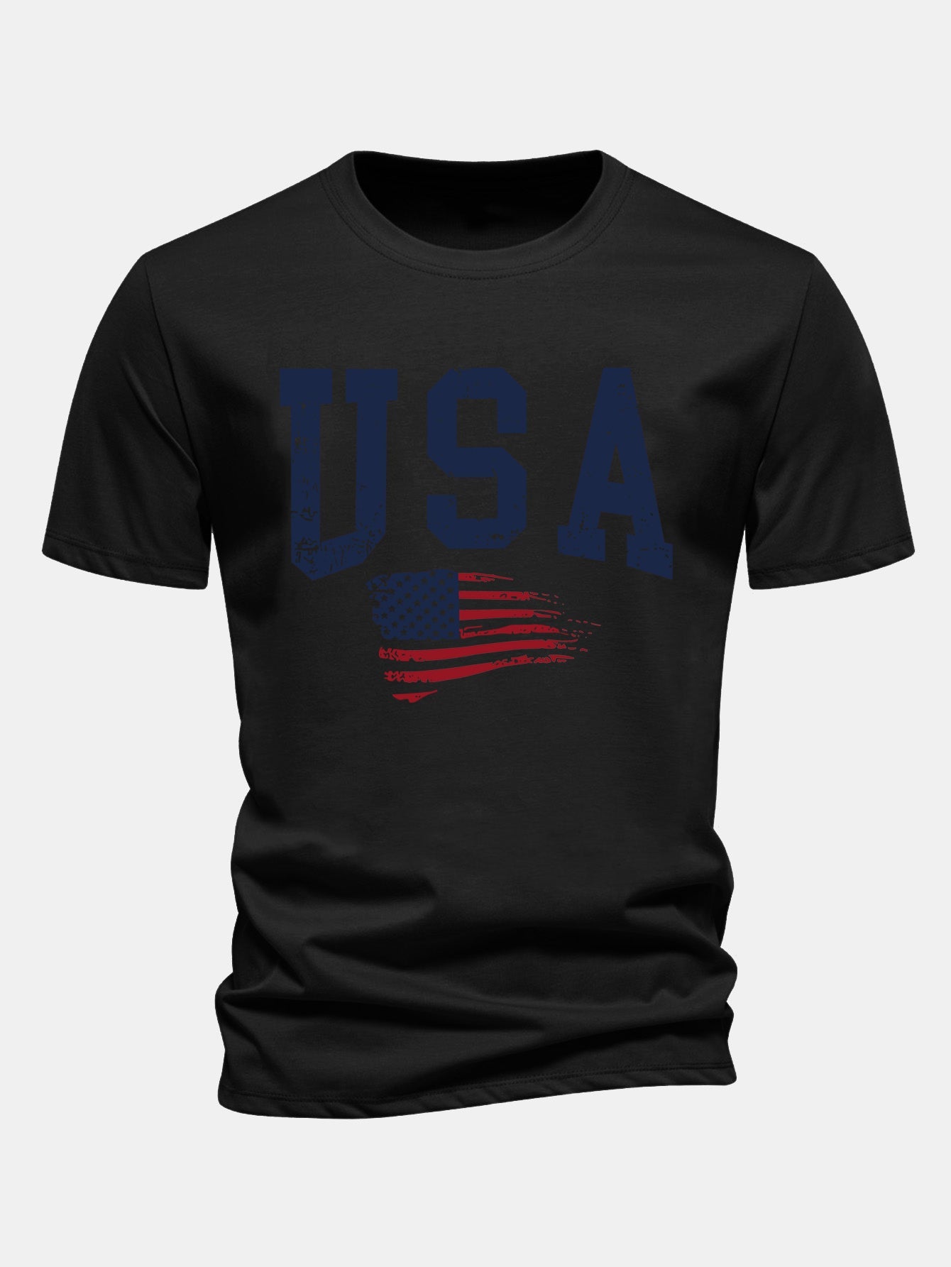 Regular Fit USA Flag Print Cotton T-Shirt