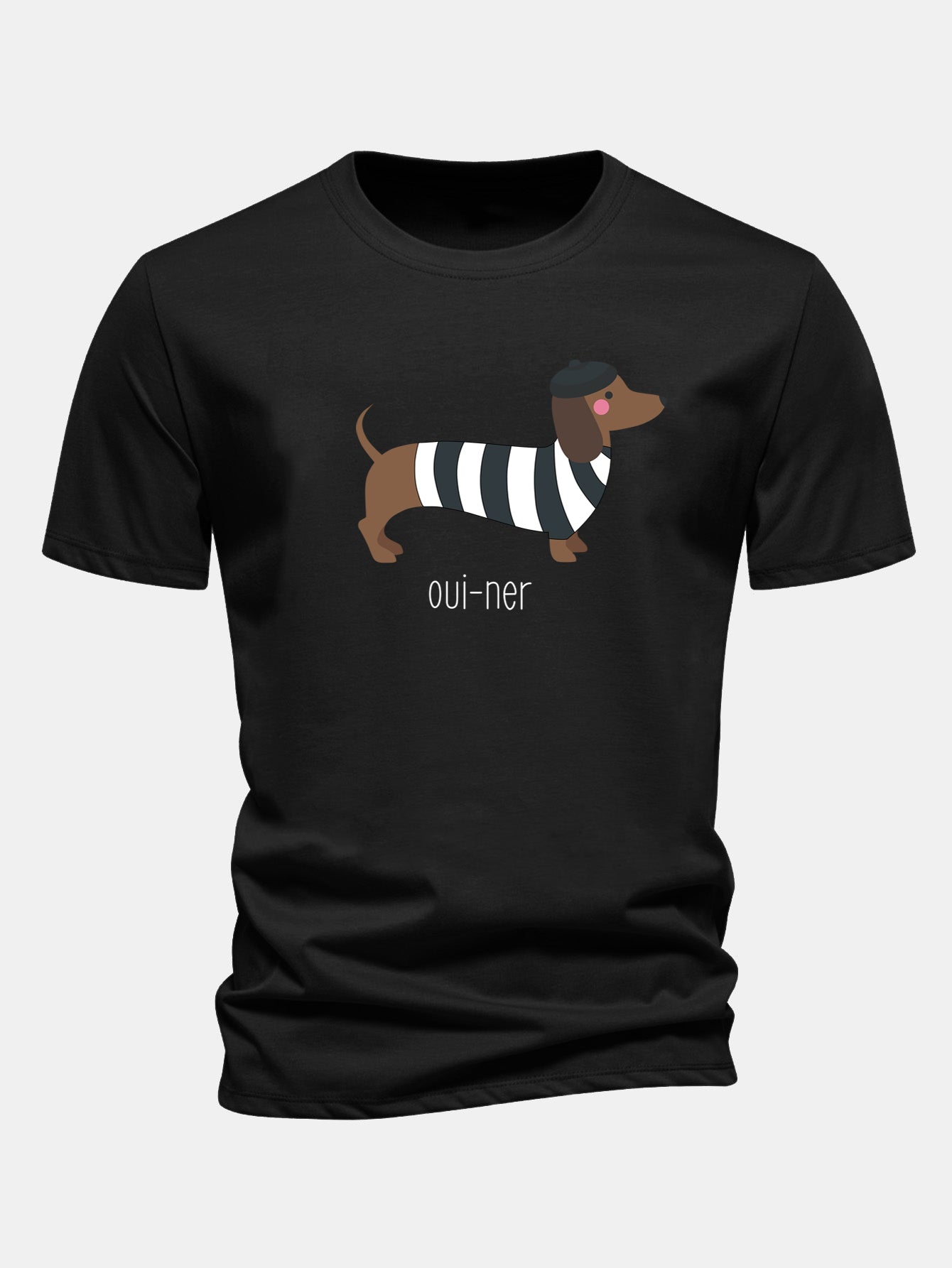 Regular Fit French Dachshund Print Cotton T-Shirt