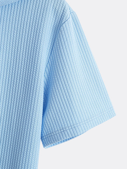Kangaroo Pocket Ribbed Hooded T-Shirt