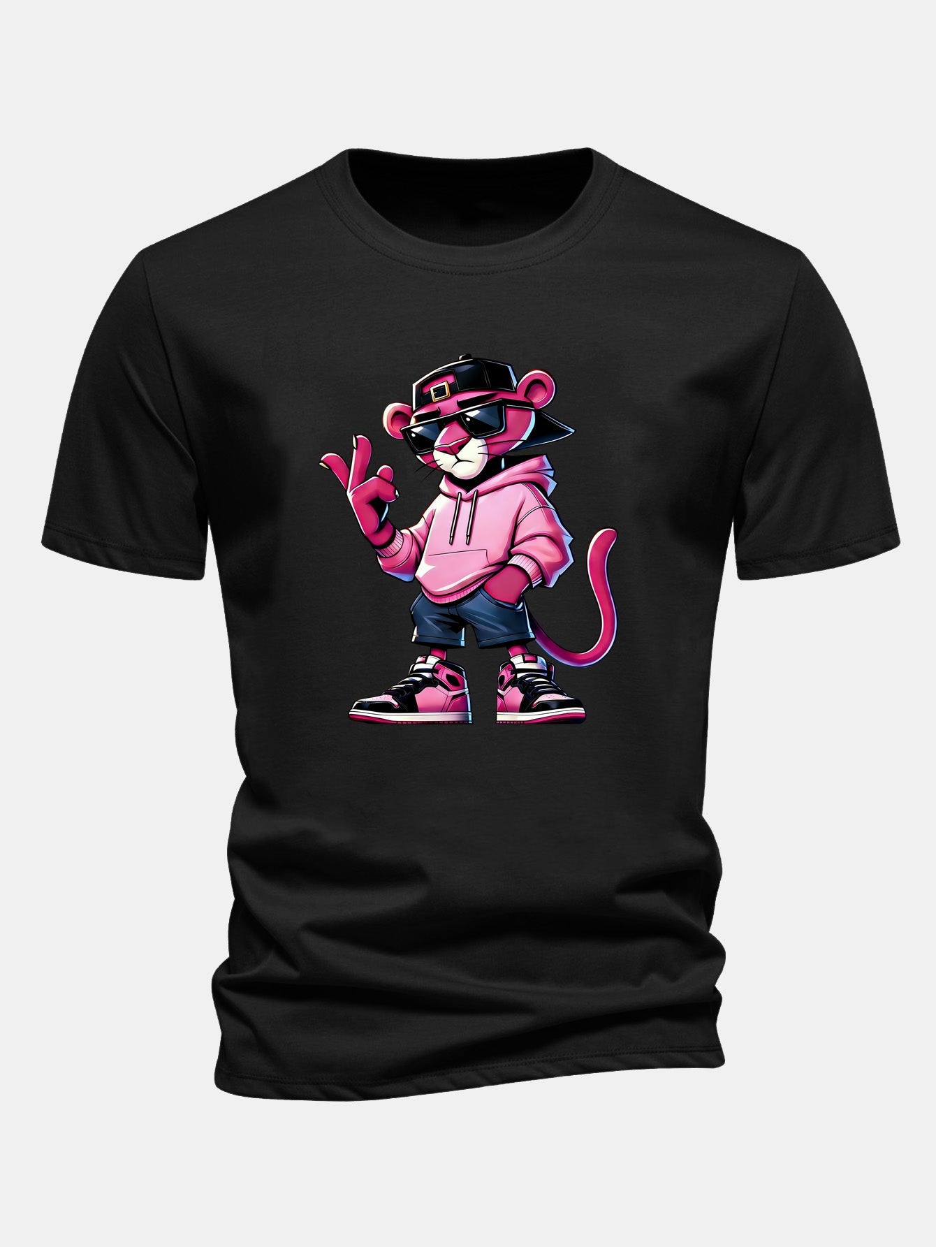 Regular Fit Cool Pink Panther Print Cotton T-Shirt