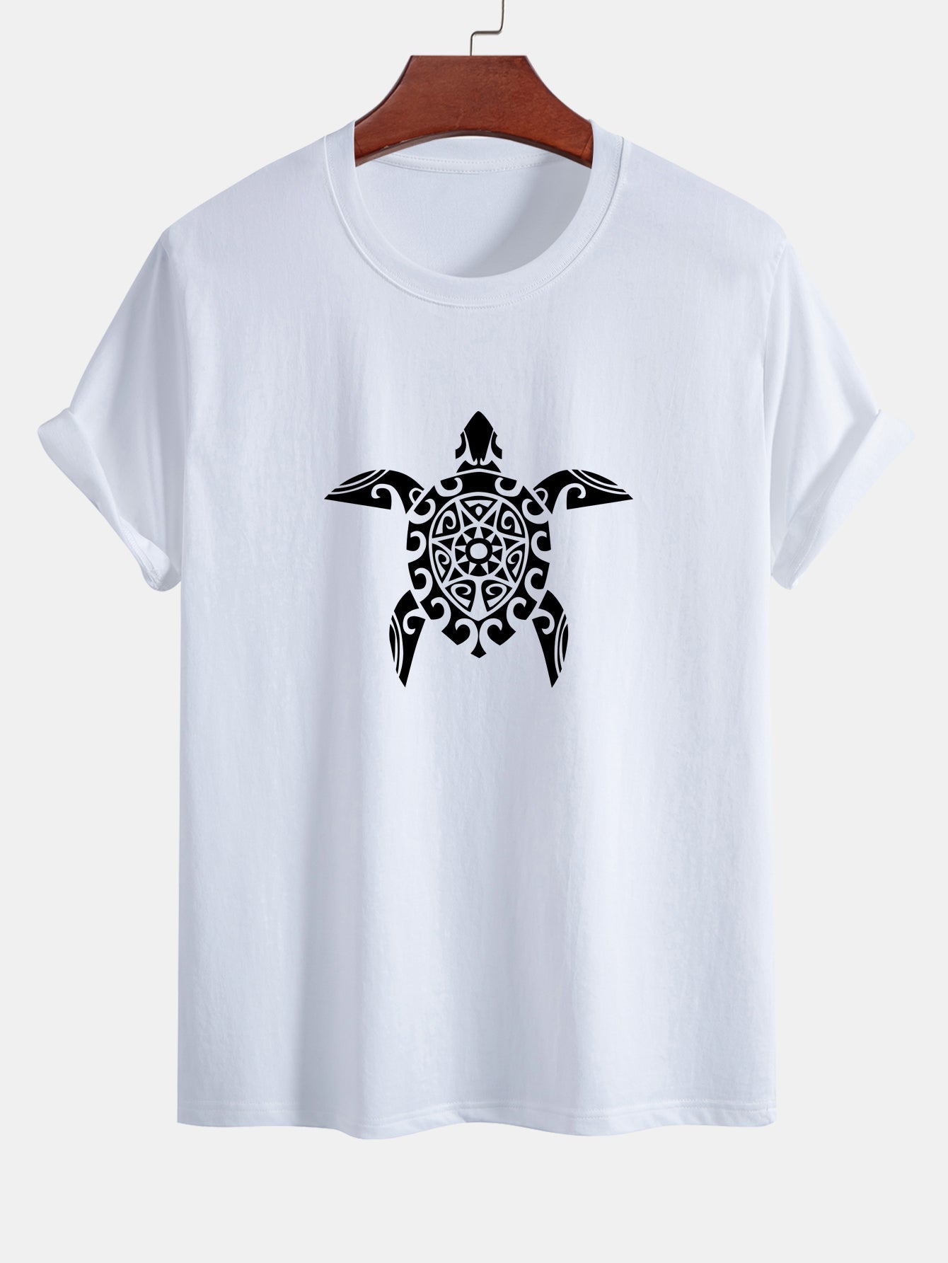 Regular Fit Geometric Turtle Print Cotton T-Shirt