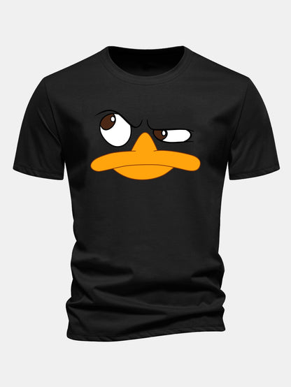 Regular Fit Emoji Duck Print Cotton T-Shirt