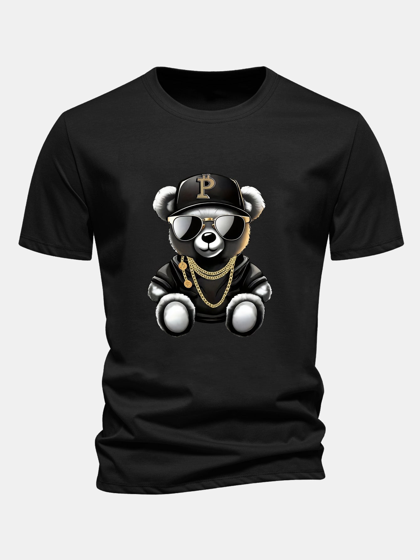 Regular Fit Hip Hop Bear Print Cotton T-Shirt