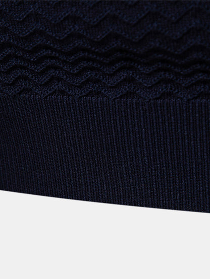 Contrast Textured Jacquard Knit Zip Up Polo Shirt