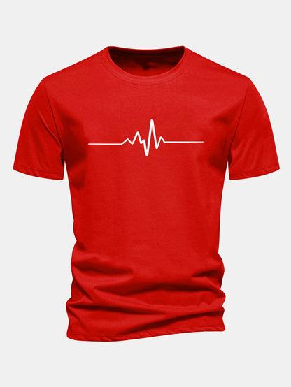 Regular Fit Heartbeat Flatline Print Cotton T-Shirt