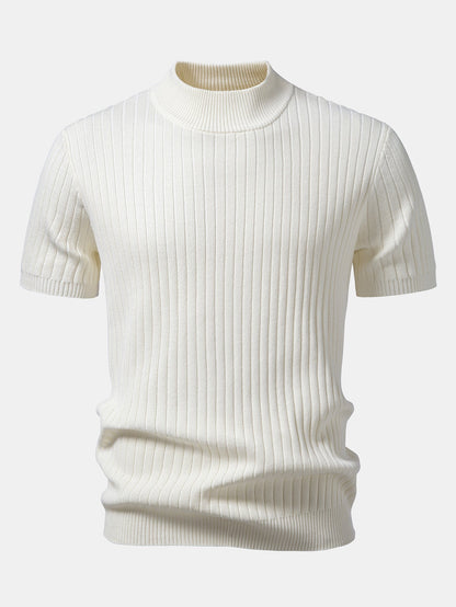 Ribbed Mock Neck Knit T-Shirt
