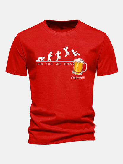 Regular Fit Beer Weekly Evolution Print Cotton T-Shirt