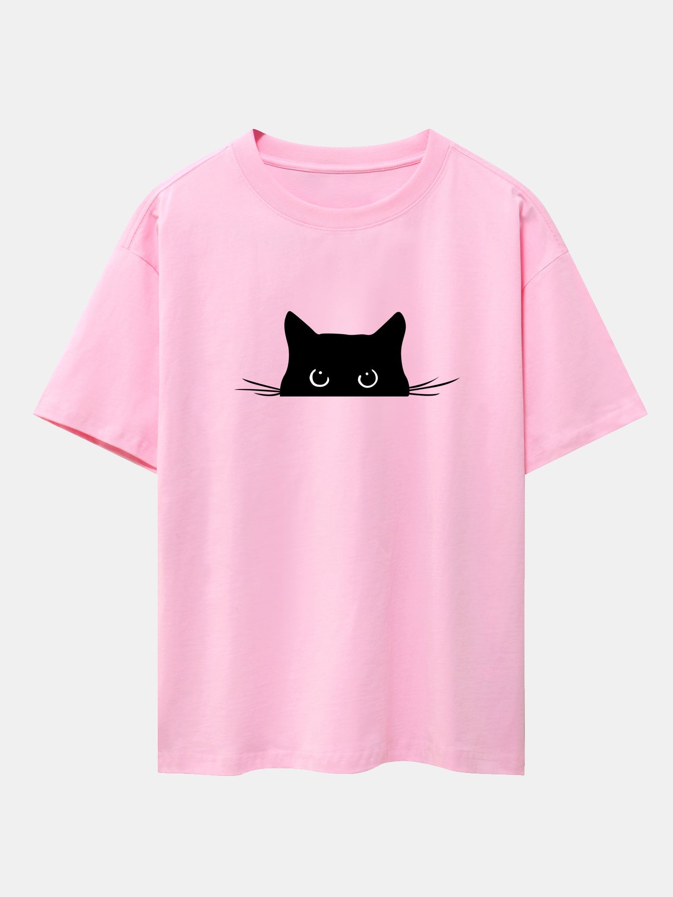 Black Cat Print Drop Shoulder Oversize T-Shirt