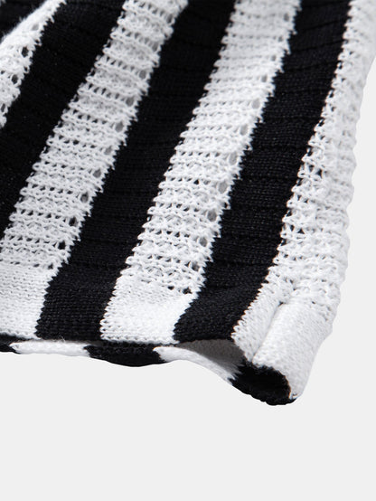 Drop Shoulder Stripe Crochet Shirt