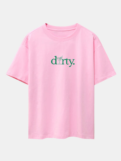 Dirty Cocktail Glass Print Drop Shoulder Oversize T-Shirt