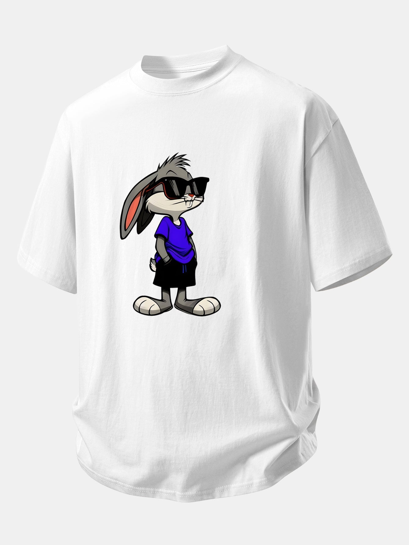 Relax Fit Sunglasses Rabbit Print Cotton T-Shirt