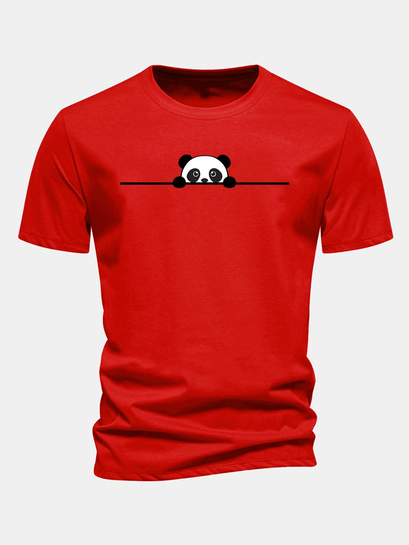 Regular Fit Peeking Panda Print Cotton T-Shirt