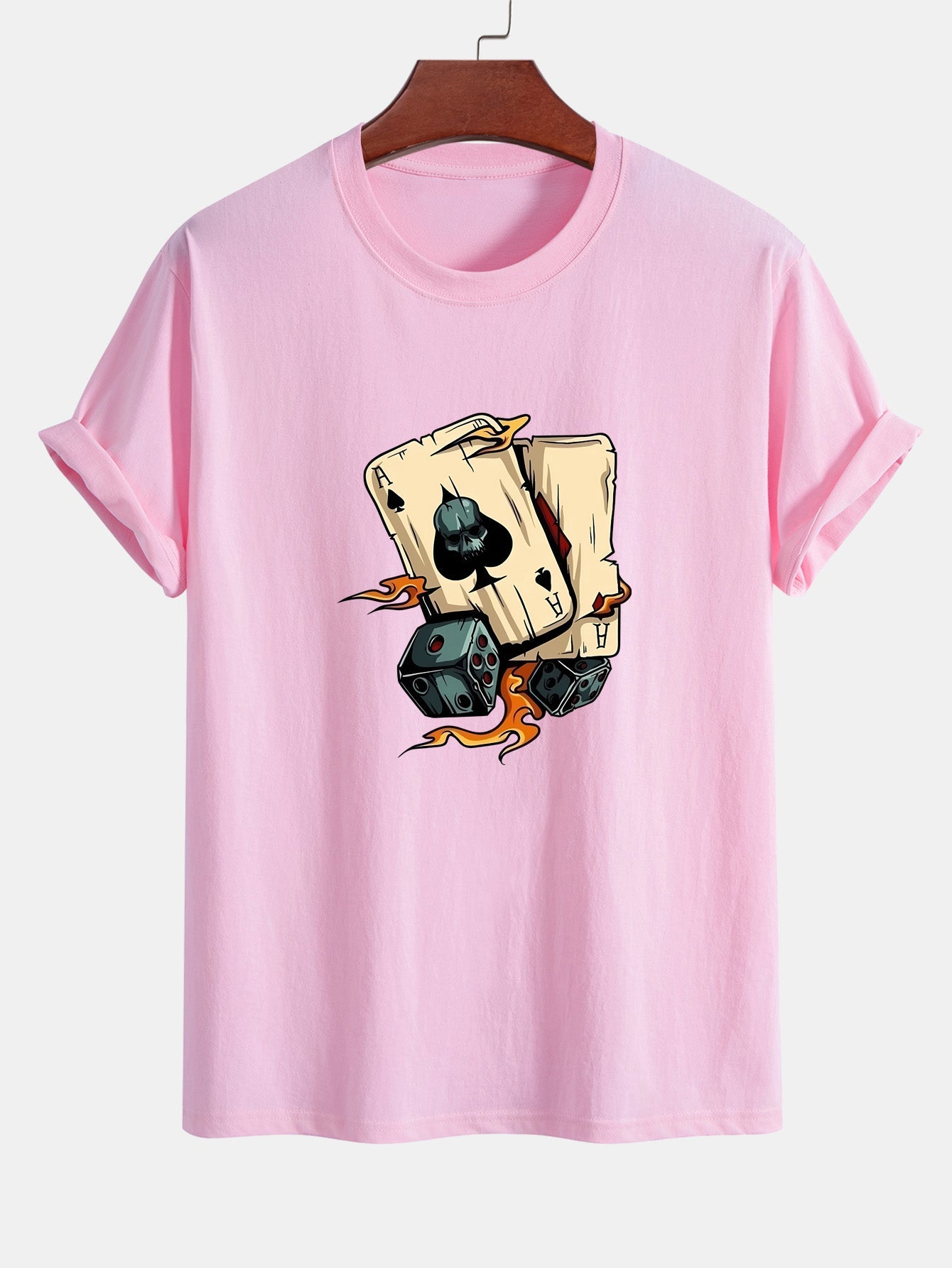 Regular Fit Dice Playing Cards Print Cotton T-Shirt