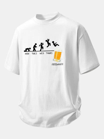 Relax Fit Beer Weekly Plan Print Cotton T-Shirt