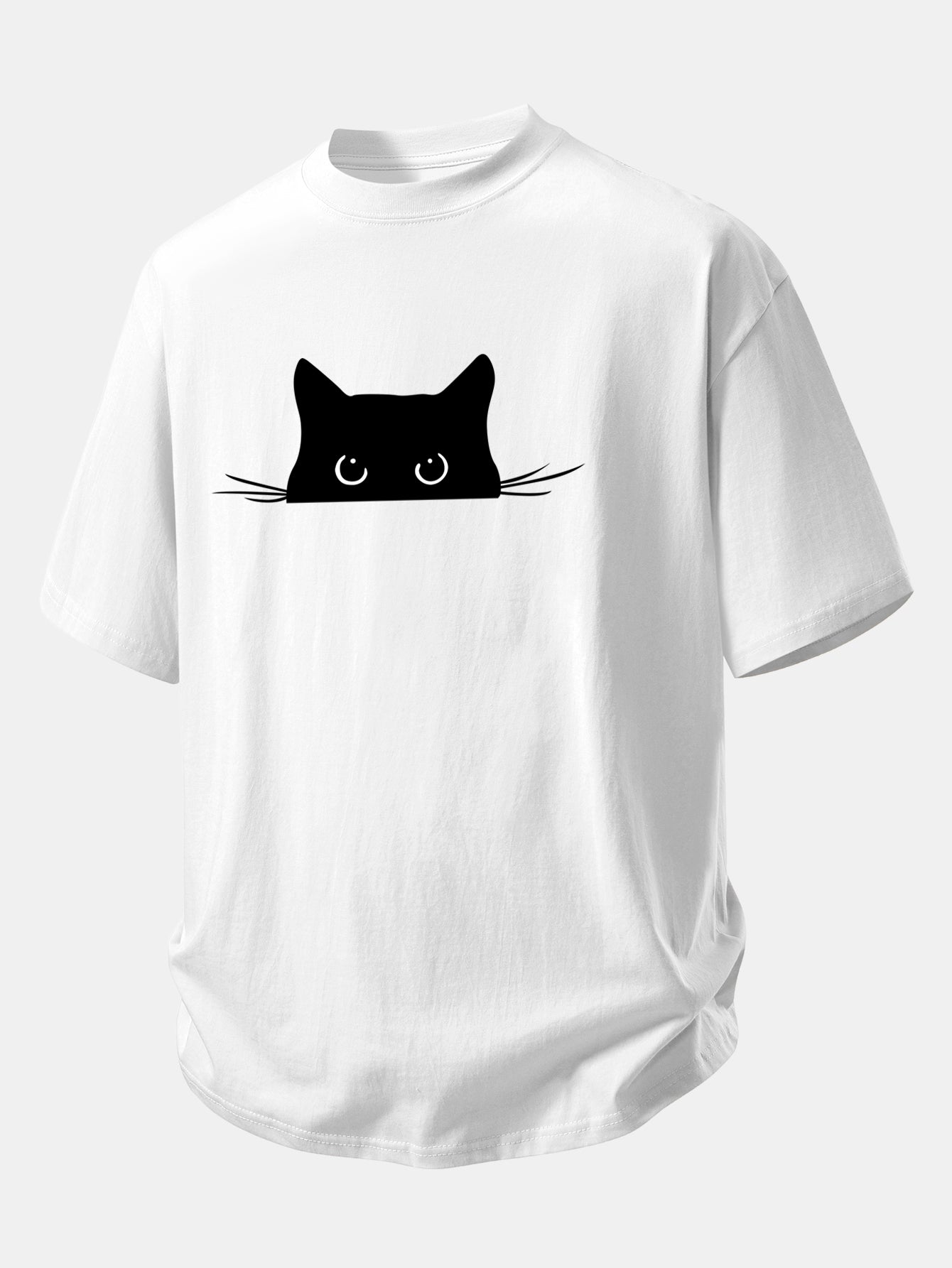 Relax Fit Black Cat Print Cotton T-Shirt