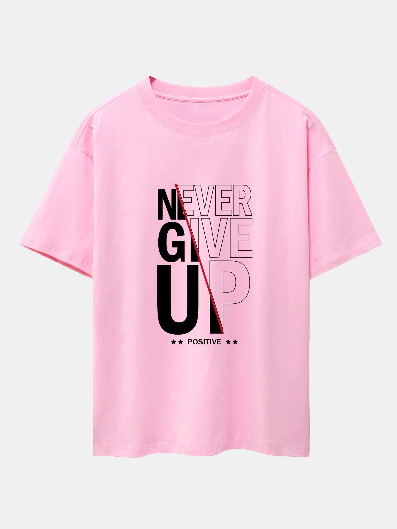 Never Give Up Print Drop Shoulder Oversize T-Shirt
