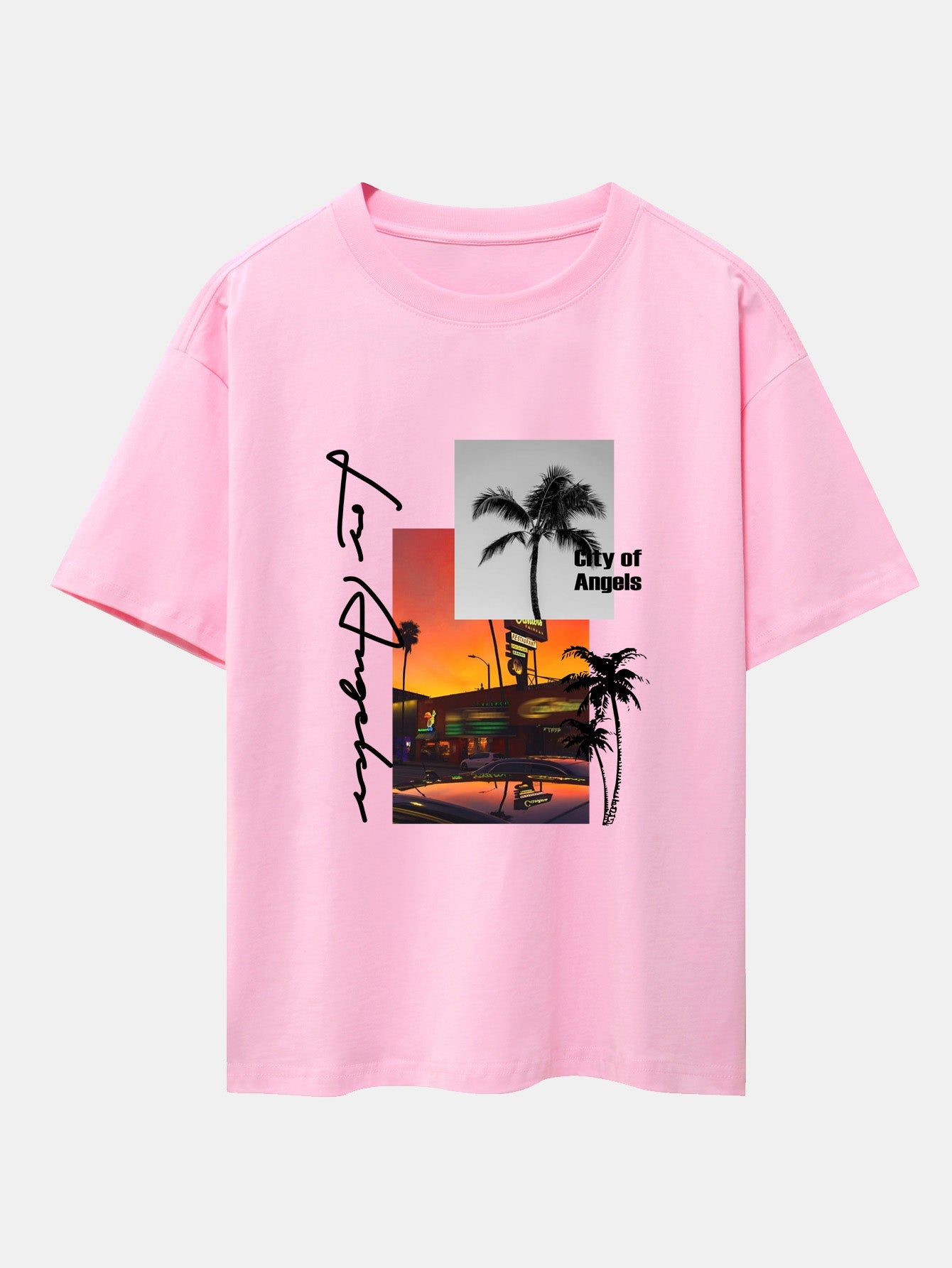 Los Angeles Scenery Print Drop Shoulder Oversize T-Shirt