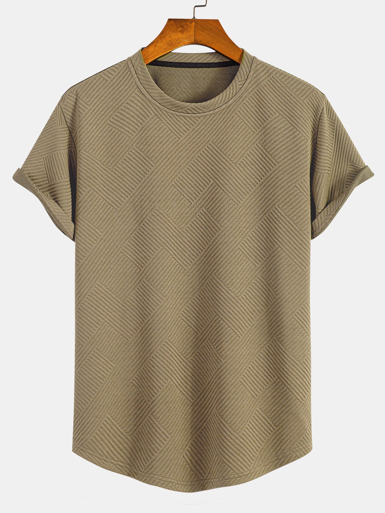 Short Sleeve Stripe Jacquard Arc Hem T-Shirt