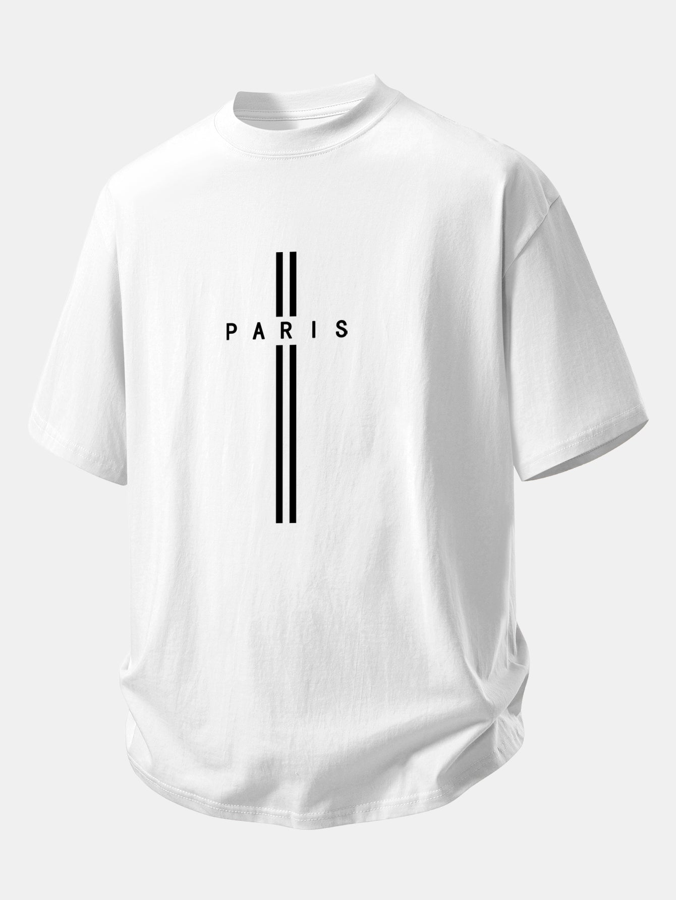 Relax Fit Paris Stripe Print Cotton T-Shirt