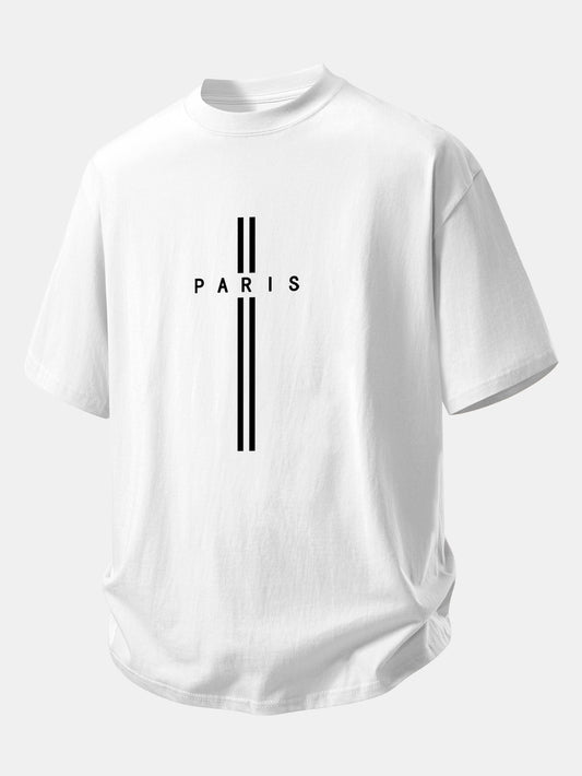 Relax Fit Paris Stripe Print Cotton T-Shirt