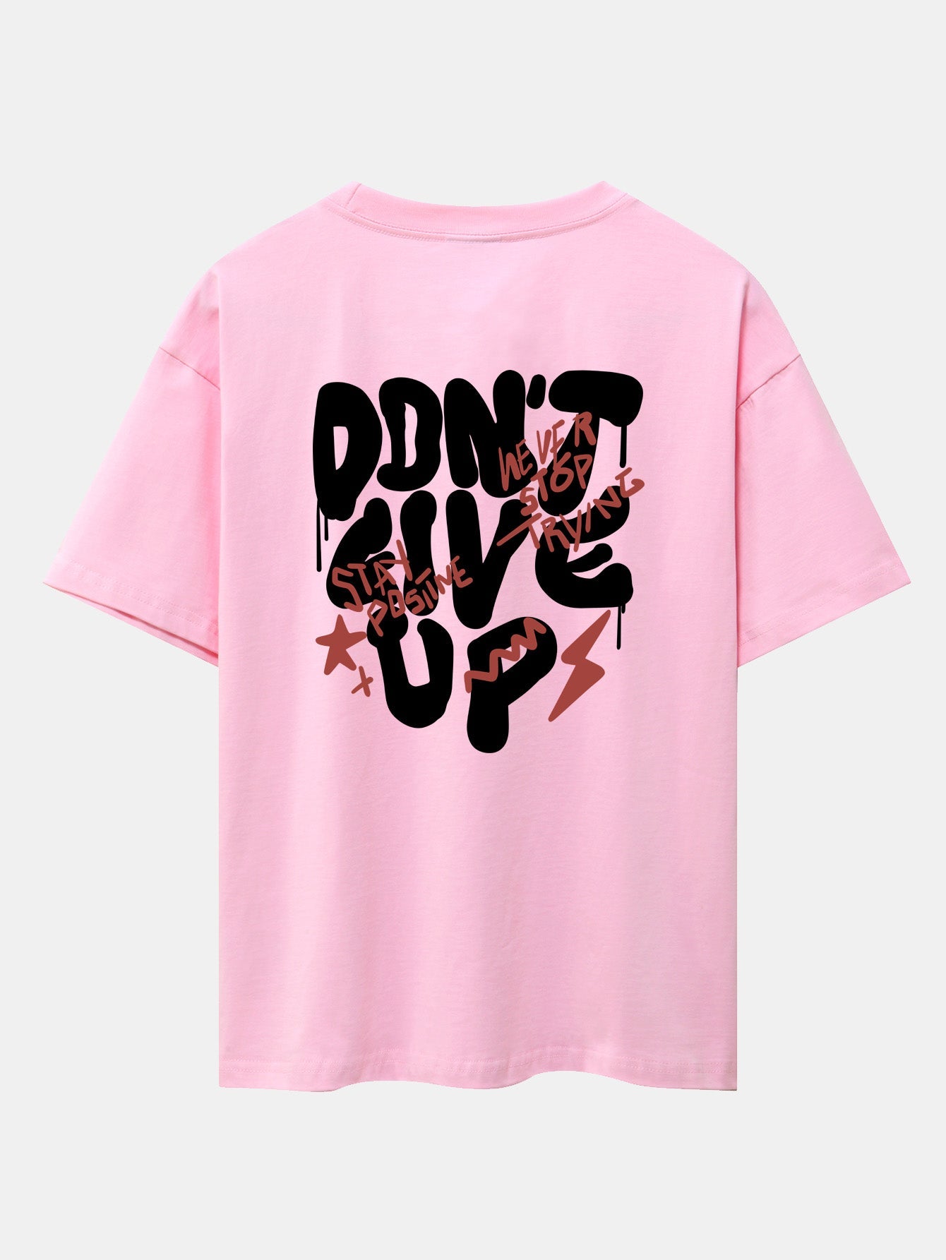 Don't Give Up Print Drop Shoulder Oversize T-Shirt