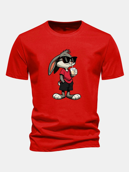 Regular Fit Cartoon Rabbit Print Cotton T-Shirt