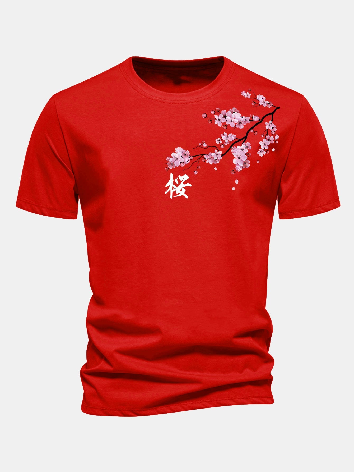 Regular Fit Cherry Blossoms Print Cotton T-Shirt