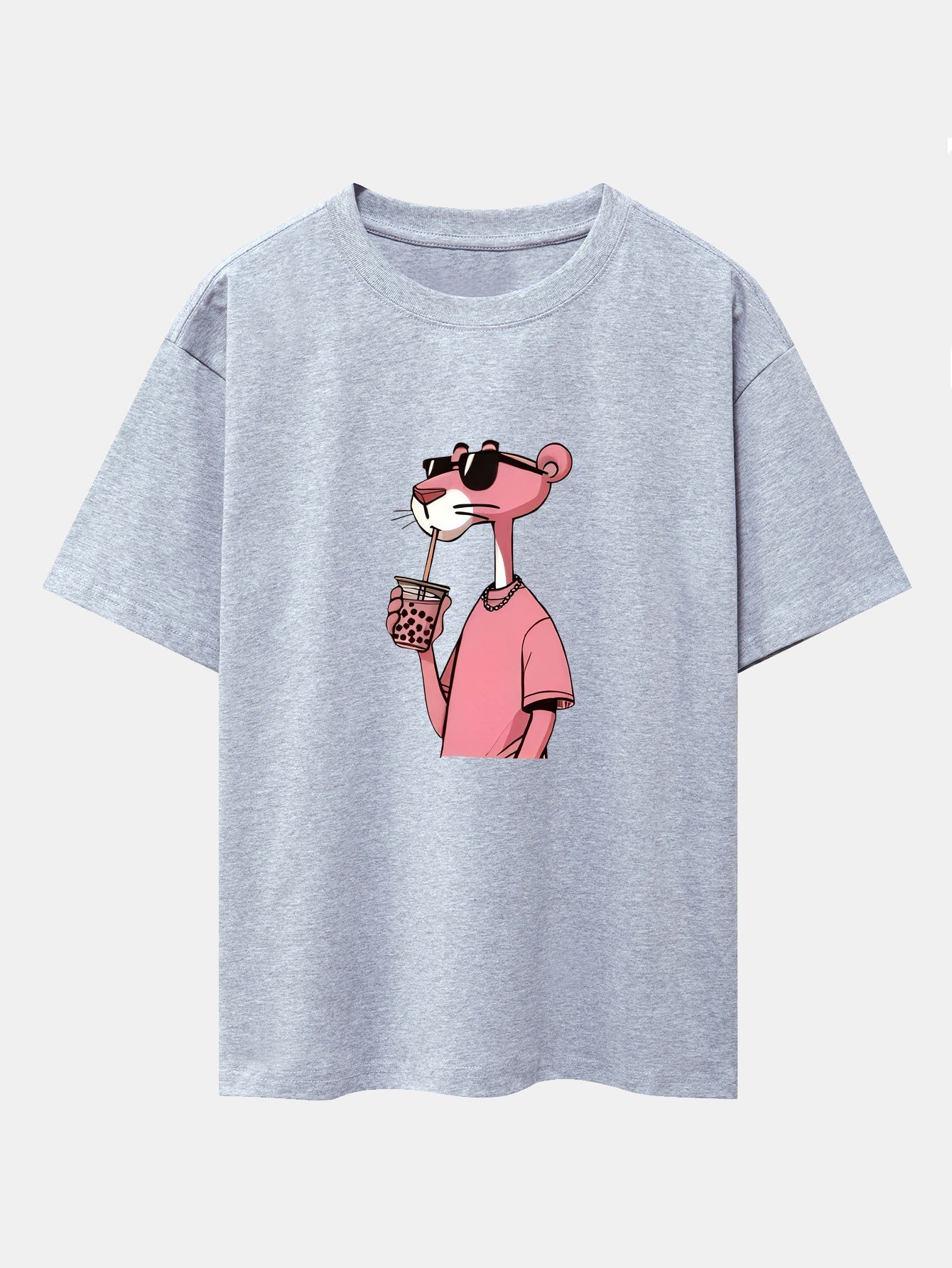 Pink Panther Print Drop Shoulder Oversize T-Shirt