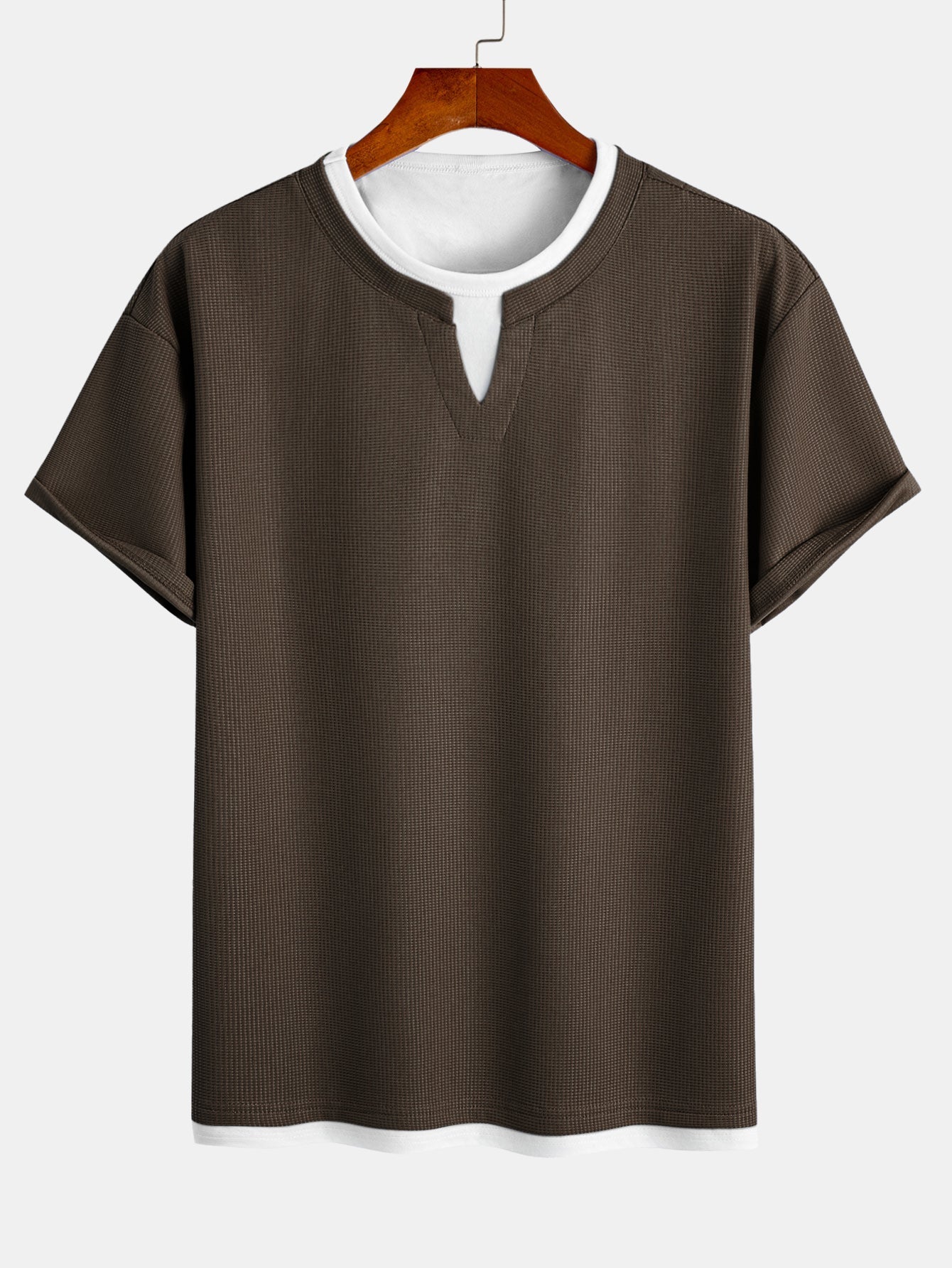 Relax Fit 2 In 1 Notched Collar Waffle T-Shirt