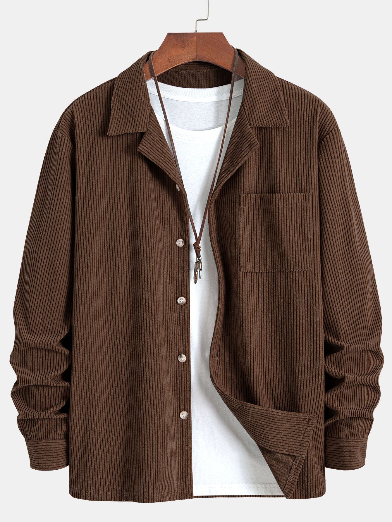 قميص كوردروي بأكمام طويلة وياقة عصرية