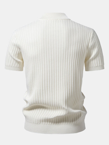 Ribbed Mock Neck Knit T-Shirt
