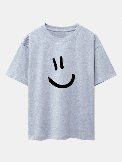 Smiley Face Print Drop Shoulder Oversize T-Shirt