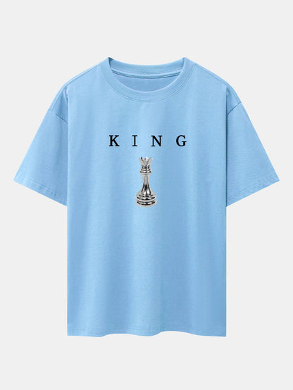 King Chess Print Drop Shoulder Oversize T-Shirt