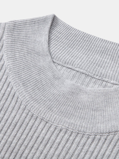 3 Pieces Ribbed Mock Neck Knit T-Shirt